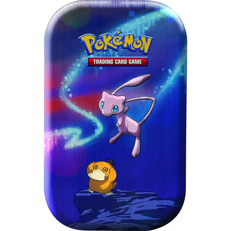 Pokemon Kanto Power Mini Tin Mew und Enton – Nahaufnahme auf tiefblauem Hintergrund