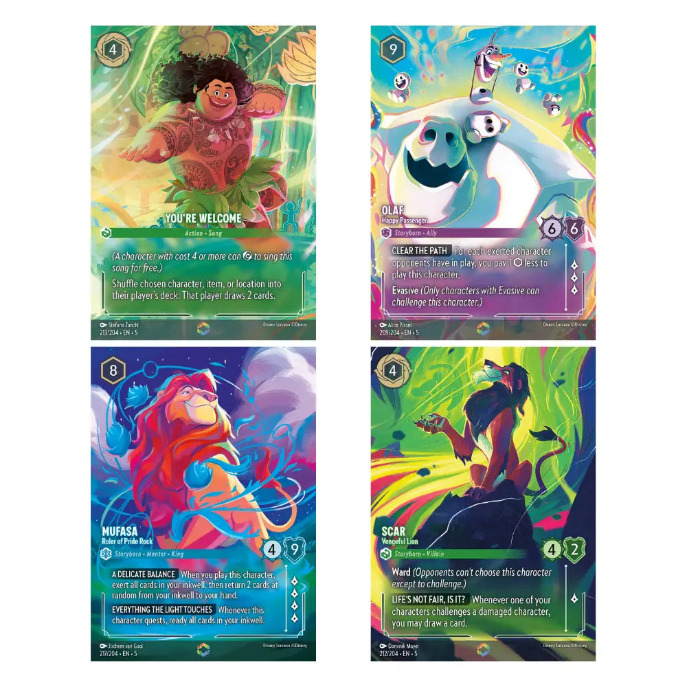 Disney Lorcana Shimmering Skies Enchanted-Karten – Olaf, Mufasa & Scar – bei CardsRfun