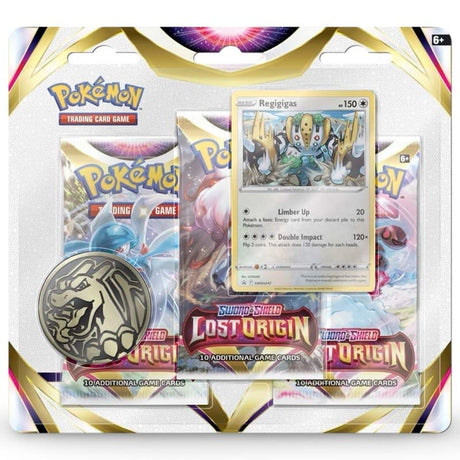 Pokemon Lost Origin 3-Pack Blister Regigigas-Variante – SWSH 247 Foil-Promo mit drei Lost Origin Boostern und Giratina-Muenze