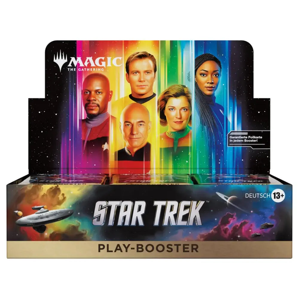 Magic: The Gathering Star Trek Play-Booster Display DE – Verpackung mit Kirk, Picard, Sisko, Janeway – bei CardsRfun