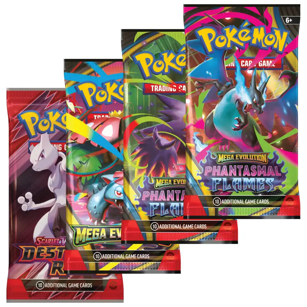 Pokemon Mega Charizard Tin – 4 Booster Packs aus Phantasmal Flames, Mega Evolution und Destined Rivals
