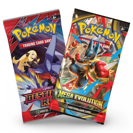 Pokemon Mega Heroes Mini Tin Inhalt – 2 Booster Packs aus Destined Rivals (Cynthia und Darkrai) und Mega Evolution (Mega Lucario)