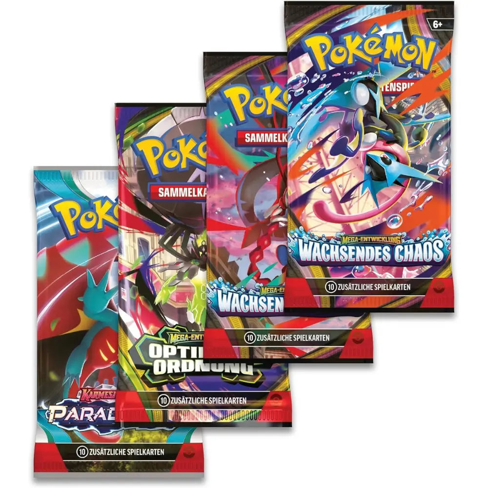 Mega Mondschein Tin Booster Packs – 2× Wachsendes Chaos, 1× Optimale Ordnung, 1× Paradoxrift, DE