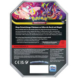 Pokemon Mega Mondschein Tin Rückseite – Inhalt: holo Promo, 4 Booster, TCG Live Code, DE