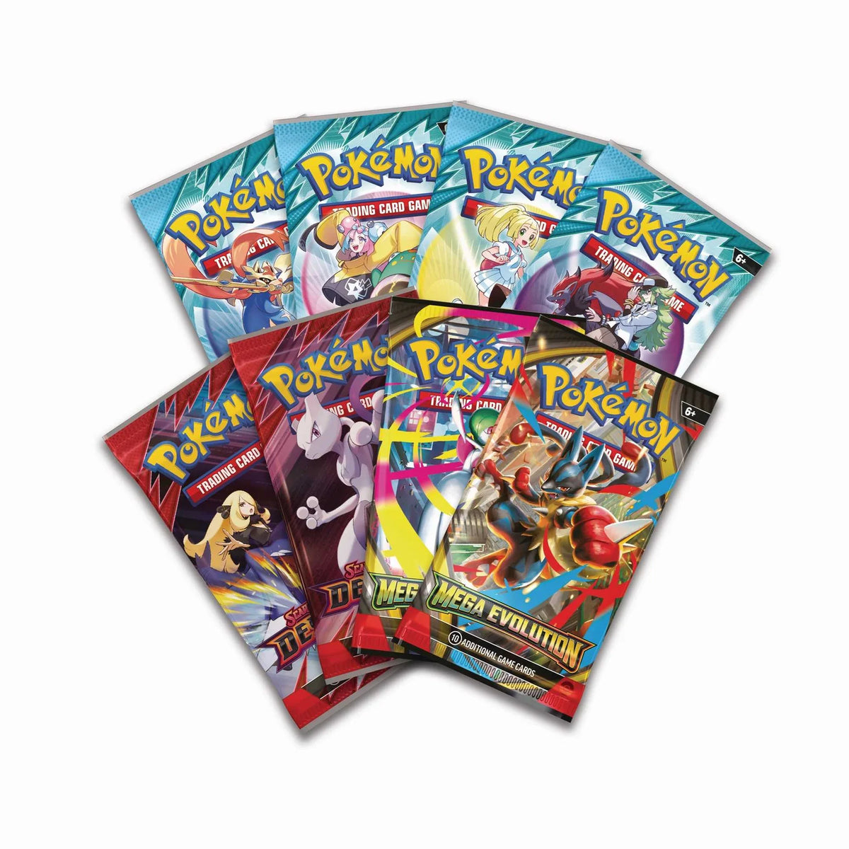 Pokemon Mega Venusaur ex Premium Collection – acht aufgefaecherte Booster-Packs aus verschiedenen Mega-Aera-Sets