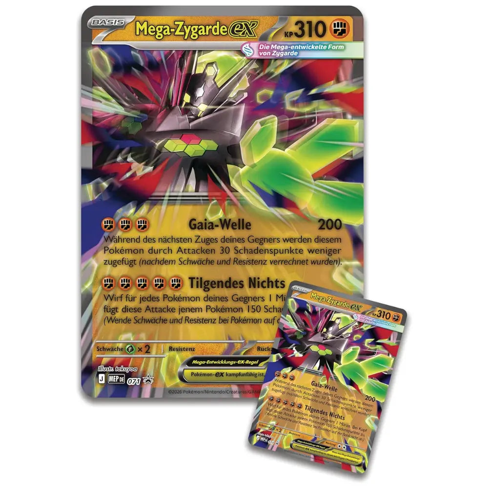 Pokemon Mega-Zygarde ex (MEP DE 071) – holografische Promo-Karte gross und Regular-Promo im Ueberblick, 310 KP, Gaia-Welle