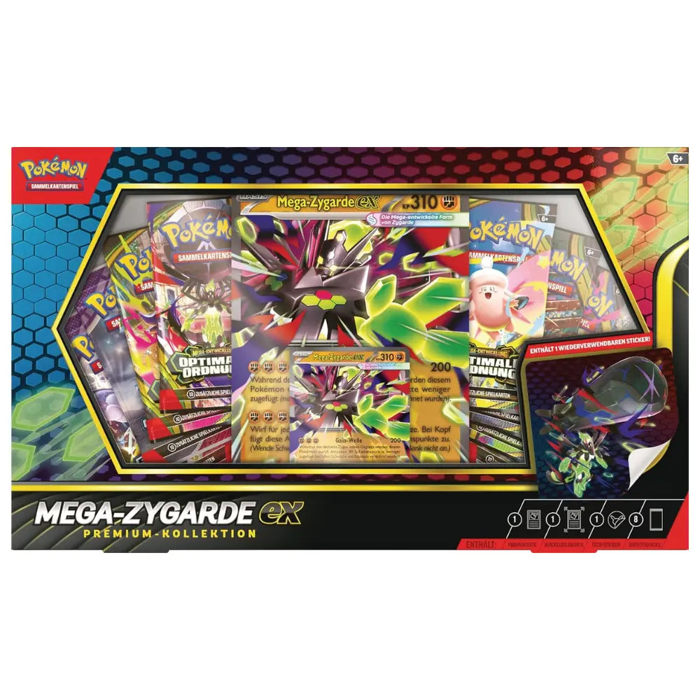 Pokemon Mega-Zygarde ex Premium Kollektion (DE) – Box-Ansicht mit Promo-Karte, Boostern, Oversize Wackelbild und Sticker