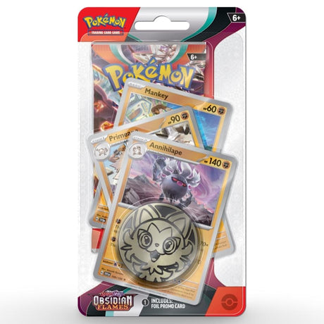 Pokemon Obsidian Flames Premium Blister Annihilape-Variante – Mankey, Primeape, Annihilape Foil-Promos mit Spielmuenze