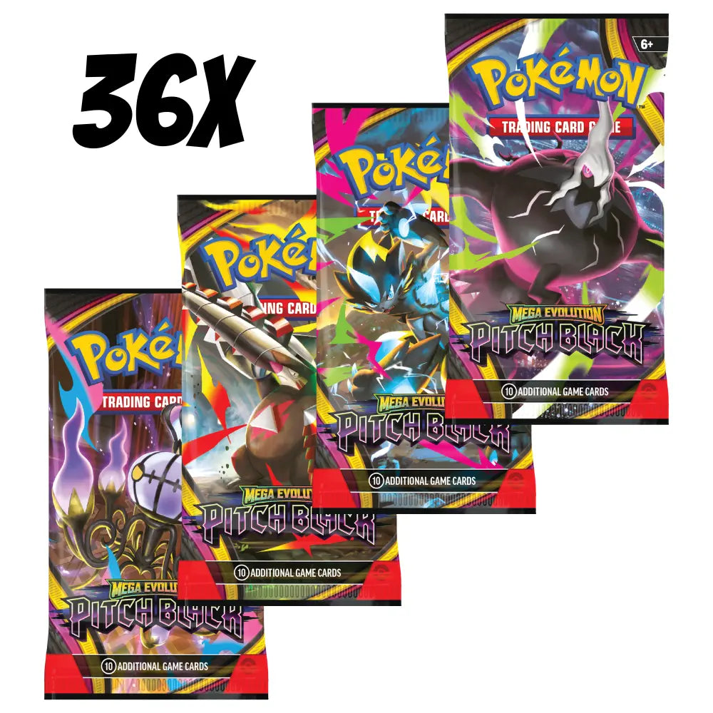 Pokémon Pitch Black Display – Seitenansicht mit Booster Packs