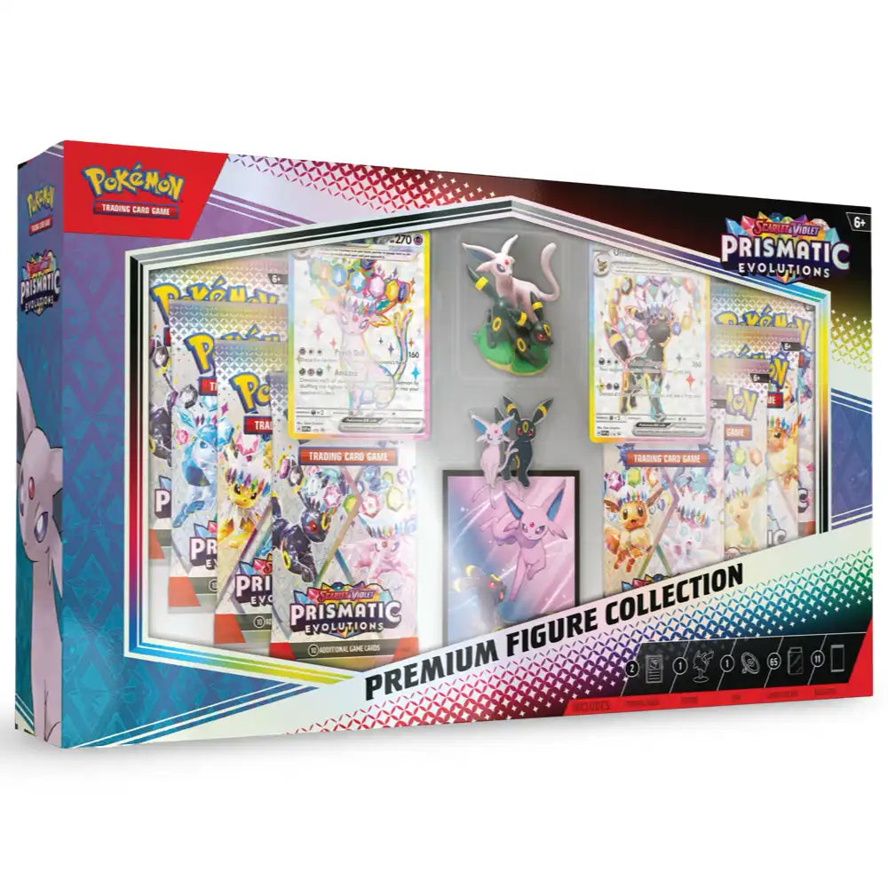 Pokemon Prismatic Evolutions Premium Figure Collection – Box mit Espeon ex & Umbreon ex Promos und Figur