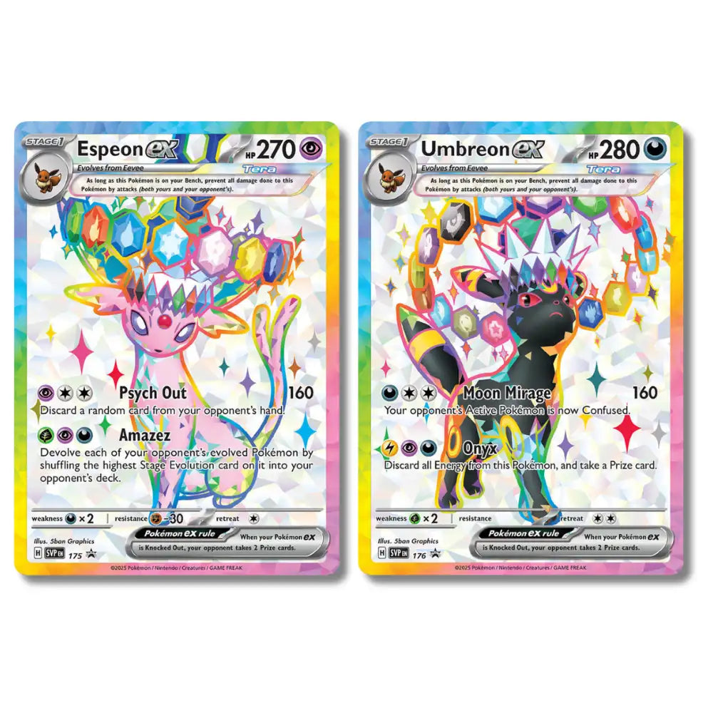 Espeon ex SVP 175 und Umbreon ex SVP 176 – beide Stellar-Tera-Full-Art-Promos der PE Premium Figure Collection