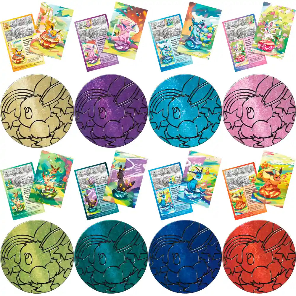 Inhalte der Prismatic Evolutions Mini Tin – exklusive Promo-Karten und sammelbare Münzen