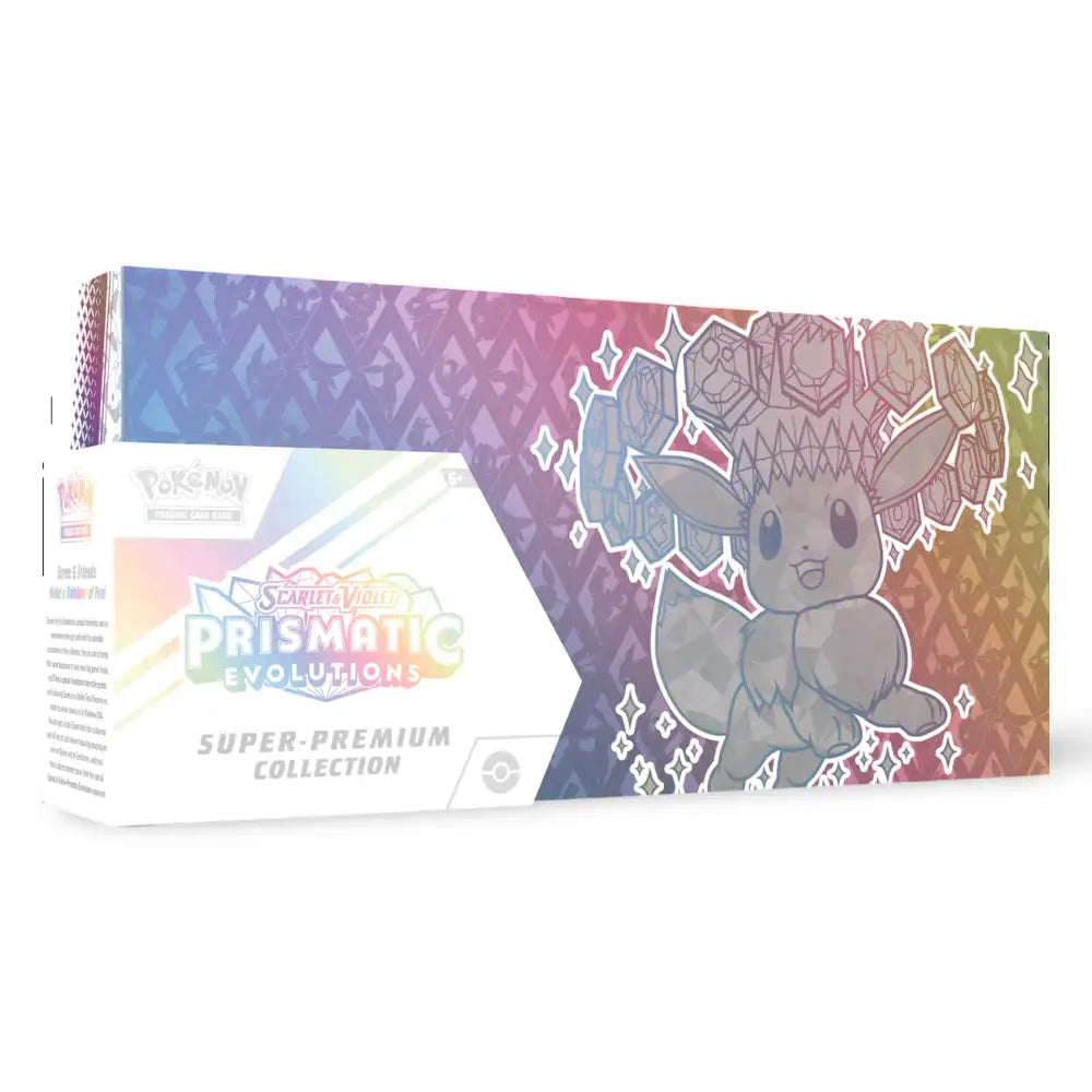 Pokemon Prismatic Evolutions Super Premium Collection Box – Eevee Stellar Tera Artwork, holografisches Design