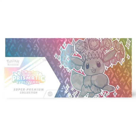 Pokemon Prismatic Evolutions Super Premium Collection Box Frontansicht – holografisches Eevee Artwork