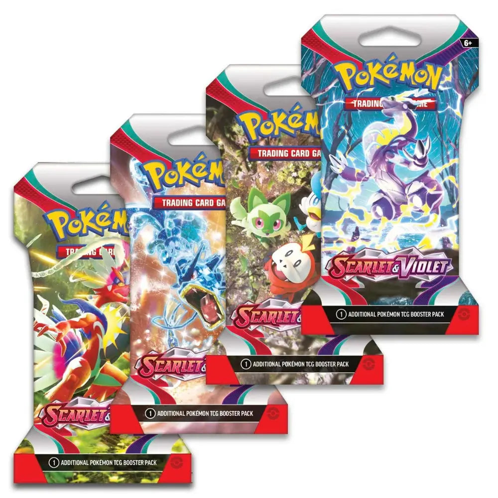 Alle 4 Artworks des Pokemon Scarlet & Violet Sleeved Boosters – Koraidon, Miraidon, Starter und weiteres Legenden-Pokemon