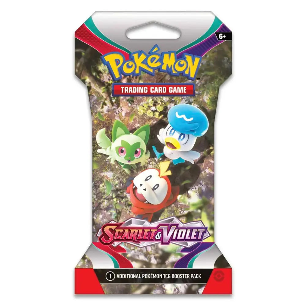 Pokemon Scarlet & Violet Sleeved Booster Nahaufnahme – Pack mit den drei Paldea-Startern Felori, Krokel und Kwaks