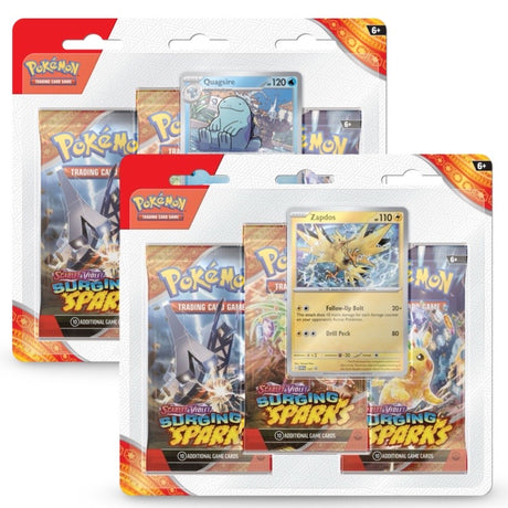 Pokemon Surging Sparks 3-Pack Blister – Zapdos und Quagsire Varianten im Überblick