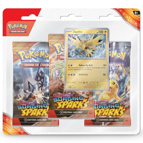 Pokemon Surging Sparks 3-Pack Blister Zapdos – 3 Booster Packs mit Zapdos Promo SVP 157