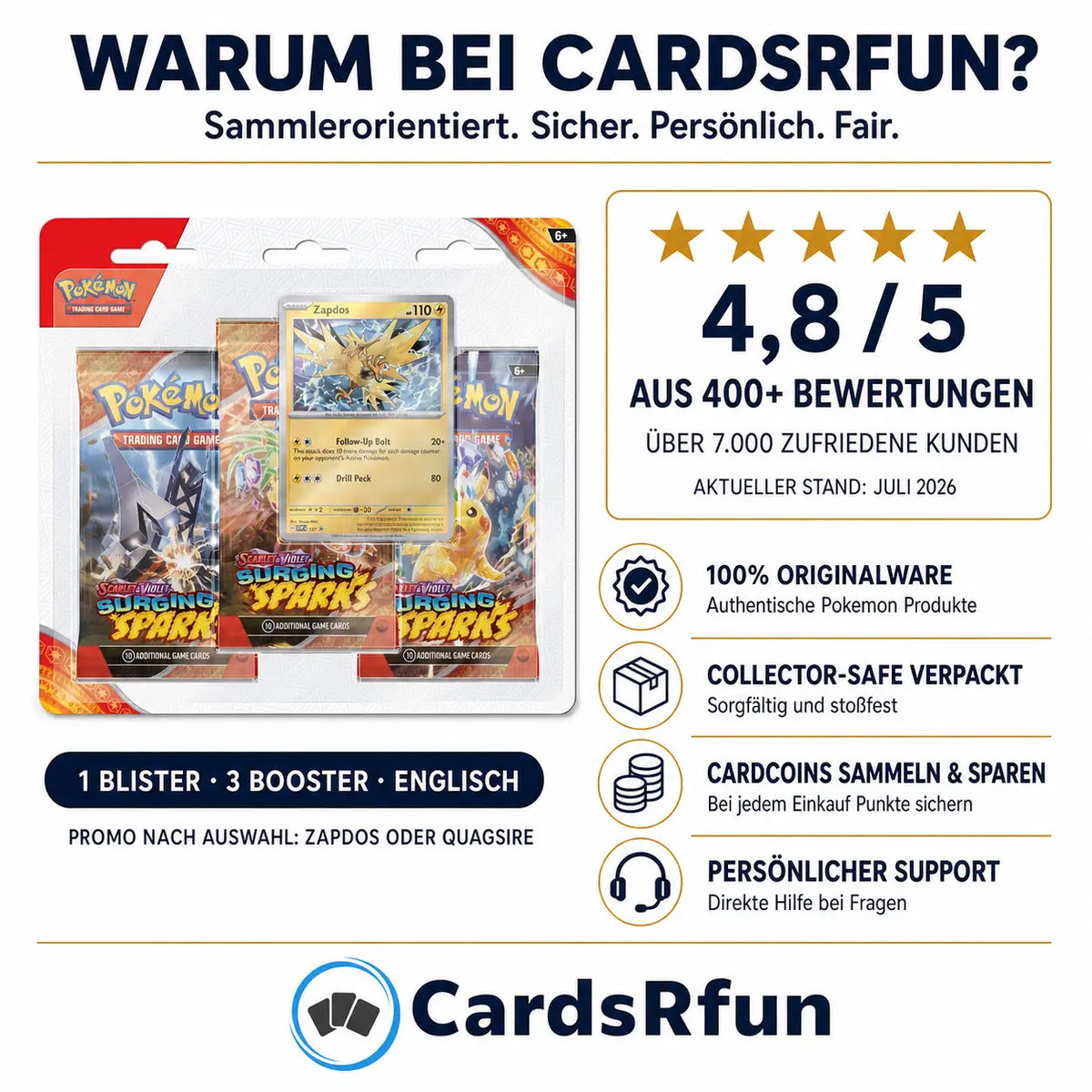 Pokemon Surging Sparks: 3-Pack Blister