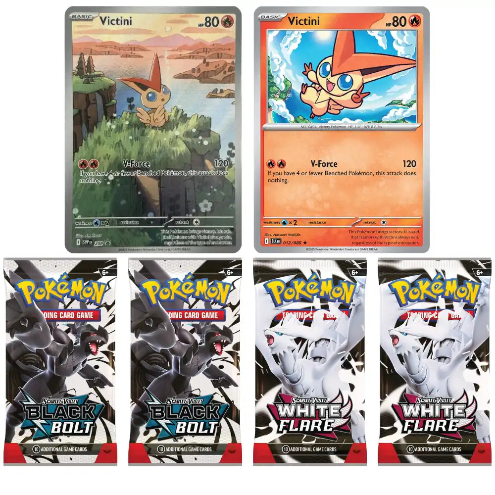 Pokemon Victini Illustration Collection – Inhalt: Victini IR, Holo und 4 Booster (2x Black Bolt, 2x White Flare)