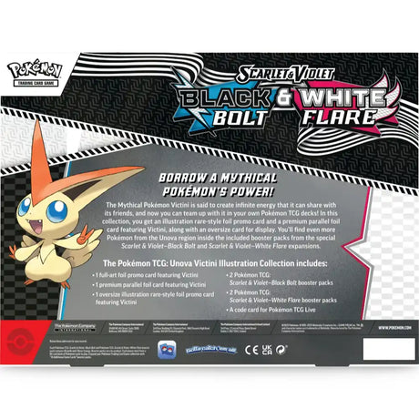 Pokemon Victini Illustration Collection – Rückseite mit Inhaltsangabe und Black Bolt & White Flare Branding