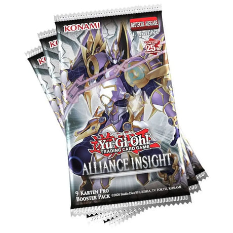 Yu-Gi-Oh! Alliance Insight Booster DE – vier aufgefaecherte Booster-Packs, Deutsche Ausgabe 1. Auflage mit 25th Anniversary Logo