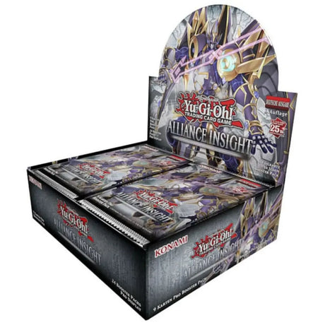 Yu-Gi-Oh! Alliance Insight Booster Display DE – Frontansicht des geoeffneten Displays mit Alliance Insight Branding und 24 Boostern