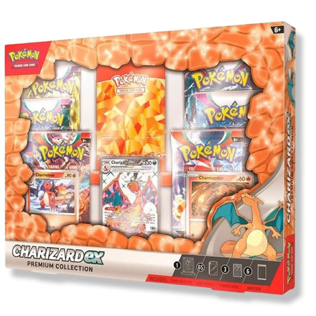 Rückseite Pokemon Charizard ex Premium Collection mit Inhaltsliste – bei CardsRfun