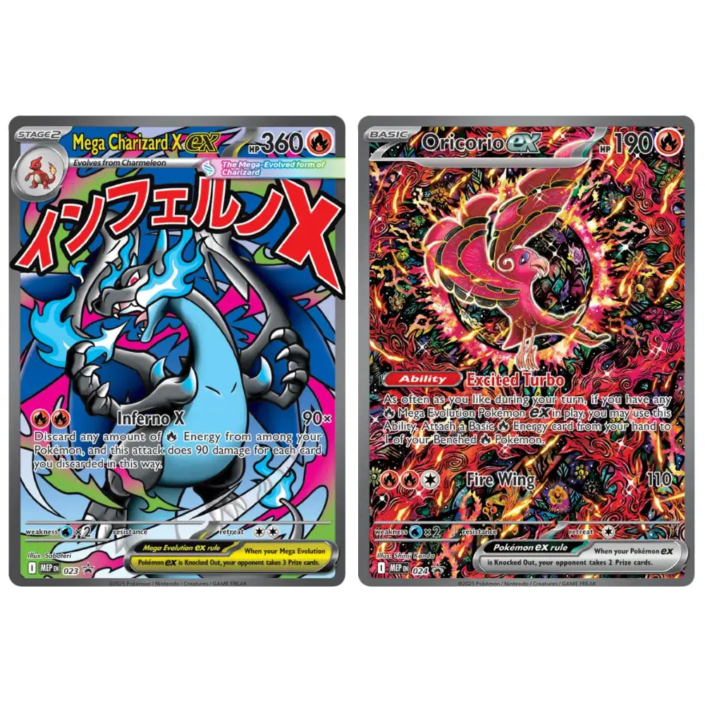 Promo-Karten Mega Charizard X ex MEP 023 und Oricorio ex MEP 024