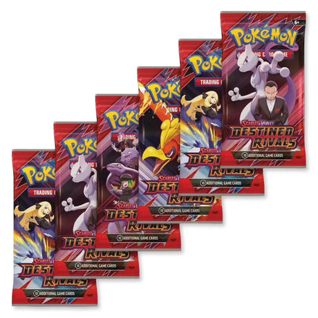 6 Destined Rivals Booster Packs aufgefächert – alle Artworks des Sets