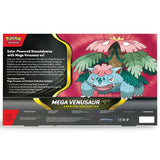 Pokemon Mega Venusaur ex Premium Collection – Rueckseite der Box mit vollstaendiger Inhaltsliste und Solar-Powered Smackdowns Text