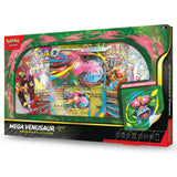 Pokemon Mega Venusaur ex Premium Collection – Frontansicht der gruenen Box mit Mega Evolution Branding von der Seite
