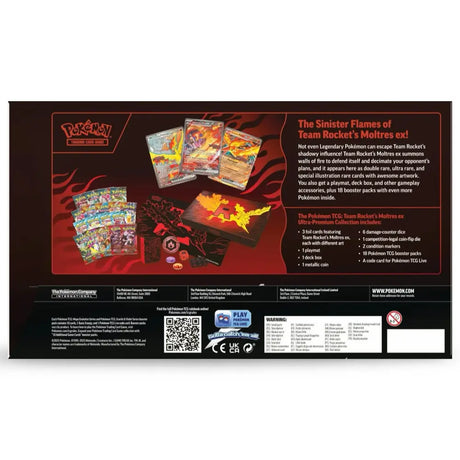 Pokemon Team Rocket's Moltres ex Ultra Premium Collection Rückseite mit Inhaltsliste