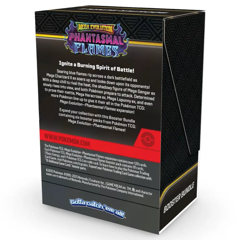 Pokemon Phantasmal Flames Booster Bundle – Rückseite der Box mit Set-Beschreibung und über 120 Karten