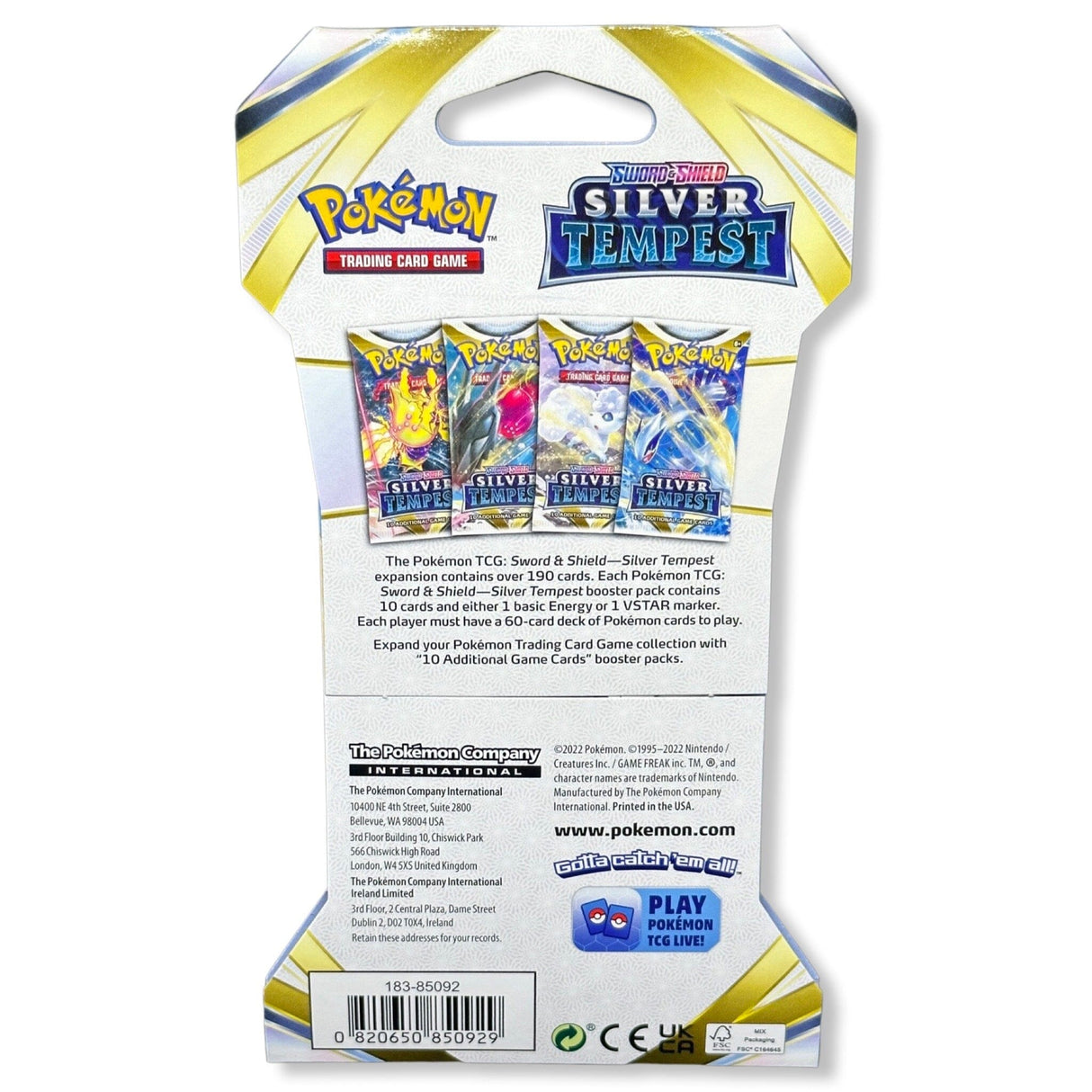Rückseite Pokemon Silver Tempest Sleeved Booster – Produktinformation